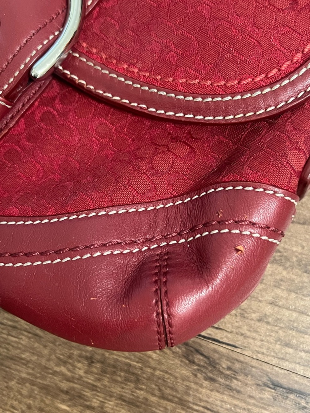 Coach SoHo Red Signature Canvas & Leather Shoulder Bag with Buckle Accent - Picture 2 of 16